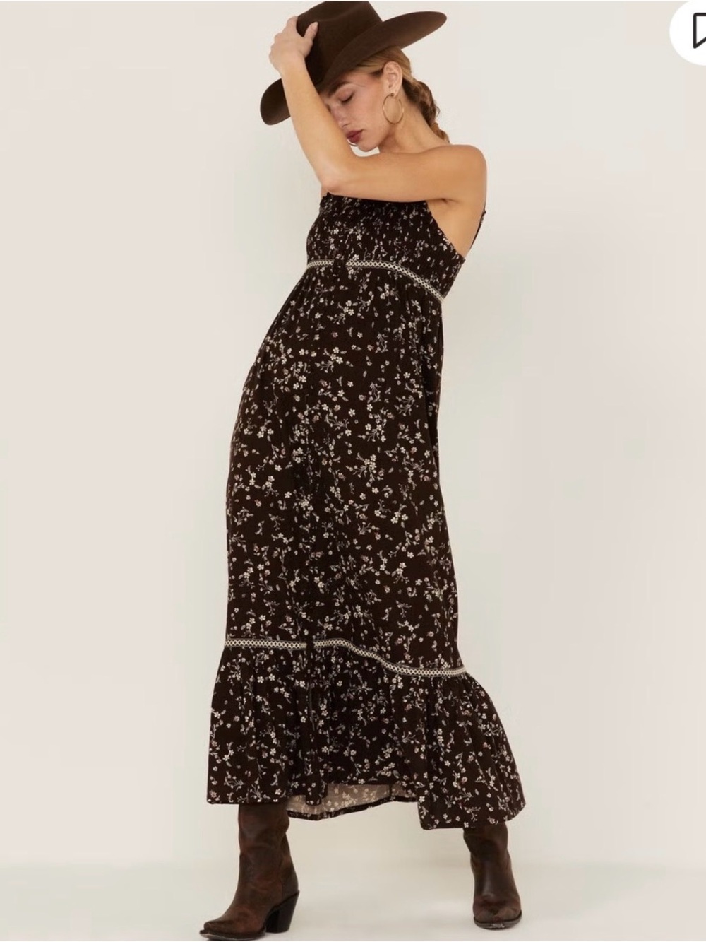 Cleo + Wolf dark brown floral duster maxi dress